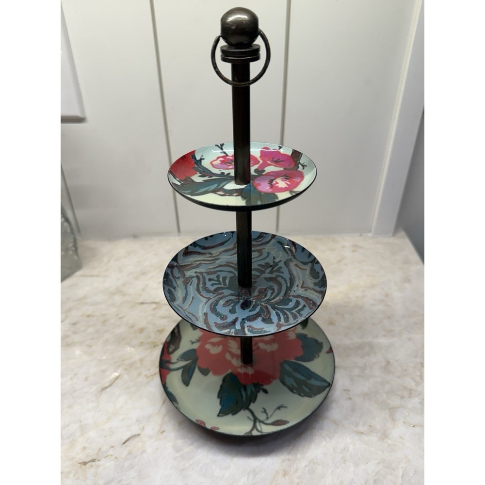 3-Tiered  Metal Jewelry Tray Floral Jewerly Trinket Dish Cottagecore Boho